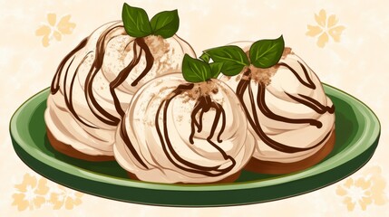 A Delectable Display of Whipped Cream Desserts with Chocolate Drizzle