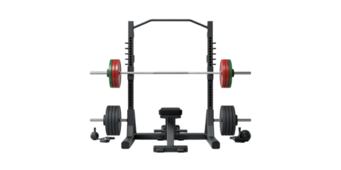 Modern Weightlifting Squat Rack with Barbell and Weights
