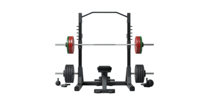 Modern Weightlifting Squat Rack with Barbell and Weights
