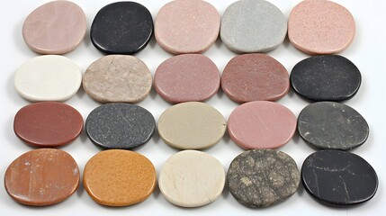 Obraz premium Collection of Polished Stone Discs, Colorful Marble Slabs, Natural Mineral Slices