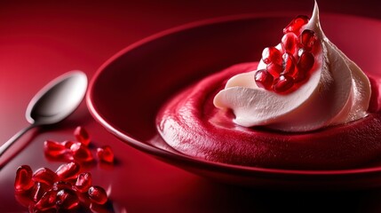 A Culinary Symphony: Exquisite Dessert Dish with Pomegranate Garnish