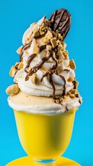 A Vibrant Yellow Cup Holds a Delicious Chocolate and Whipped Cream Dessert