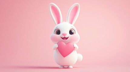 Fototapeta premium Cute cartoon bunny holding a heart (1)