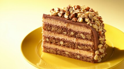 A Delectable Slice of Chocolate Cake with Nuts