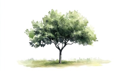 Watercolor illustration of a single tree