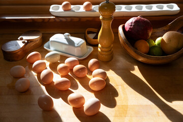 Fresh eggs in Kitchen of home nobody
