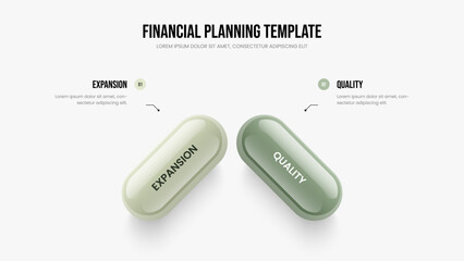 Marketing Showcase Two Step Diagram Slideshow Template. Financial Planning 2 Element Infographic Frame Layout. Visual Performance Presentation Design Vector Illustration.
