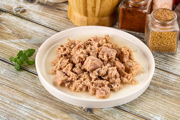 Canned tuna fish in the bowl