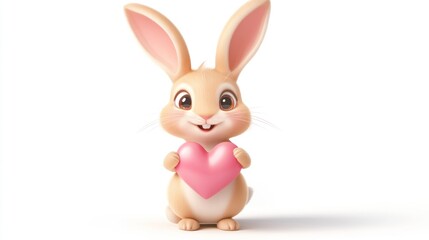 Fototapeta premium Cute cartoon bunny holding a heart (2)