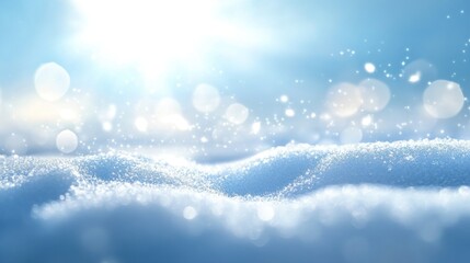 Winter wonderland landscape with snow drifts and sunlight