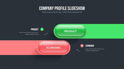 Obraz premium Digital Review Slideshow Design Vector Illustration. Service Development Two Element Diagram Presentation Template. Enterprise Showcase 2 Option Infographic Frame Layout.