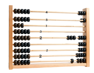An abacus displaying numbers and used for basic arithmetic calculations