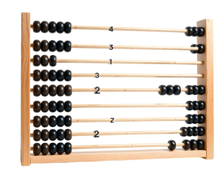 An abacus displaying numbers and used for basic arithmetic calculations