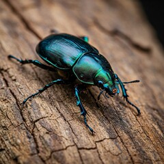 Fototapeta premium Tightly framed shot of a beetle navigating cracked tree bark