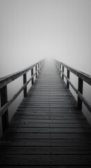 Obraz premium 3D Wooden Bridge Fading into Fog
