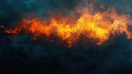 Fiery flames and dark smoke engulfing the sky