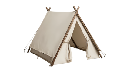 A-frame canvas tent wooden poles beige fabric outdoor shelter