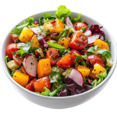 Fresh vegetable salad in a bowl on transparent or white background. Healthy food concept.
