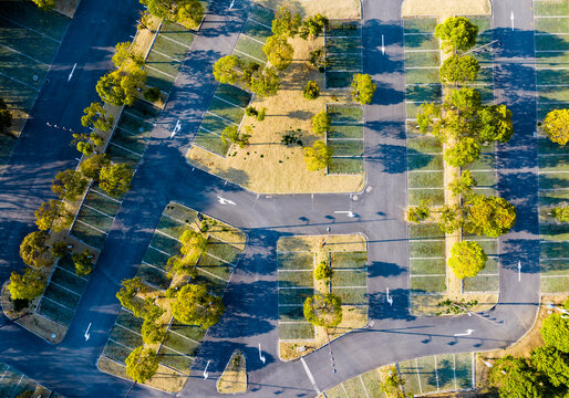 Aerial View of Empty Parking Lot in Early Morning