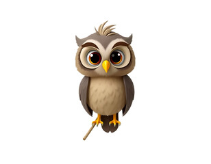 Fototapeta premium Cute 3D Cartoon Owl with Big Eyes