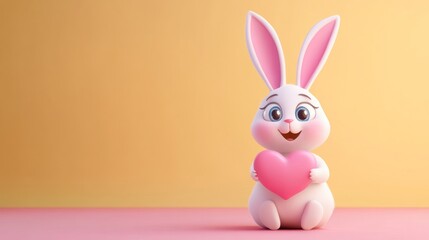 Fototapeta premium Cute cartoon bunny holding a heart (3)