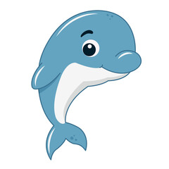 Cute cartoon dolphin isolated on a white background. Smiling dolphin vector illustration