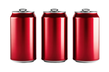 Ruby Trio Sleek red cans stand tall lined up in the darkness