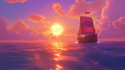 Sailing Ship Sunset Seascape