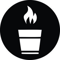 Burning flame icons and a hot drink icon suggest a steaming cup of coffee or tea, a warm beverage perfect for a cafe break
