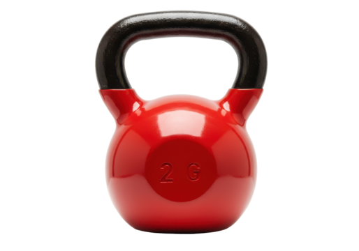 Gleaming red kettlebell with black handle ready for fitness