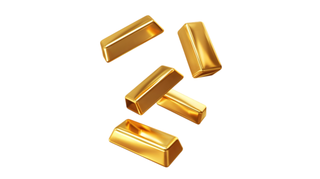 Gold bars falling on black background luxury wealth success