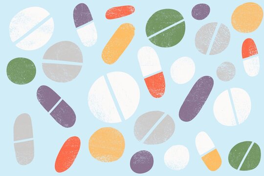 Abstract illustration with pills of different shape and color