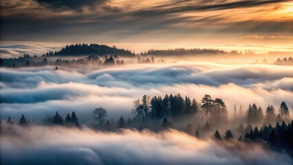 Obraz premium Dense fog rolls across a darkened landscape, shrouding everything in a thick mist, landscape, fog