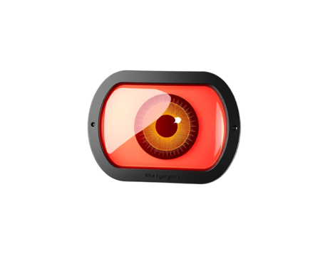 3D Eye Lens on Orange Display - Futuristic Surveillance Concept