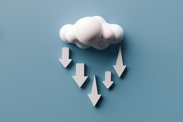 Cloud with downward arrows on blue background