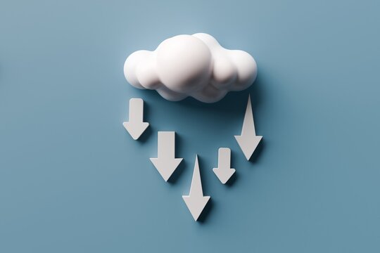 Cloud with downward arrows on blue background