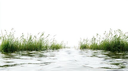 Obraz premium A large pond with gentle waves from a passing breeze, white background