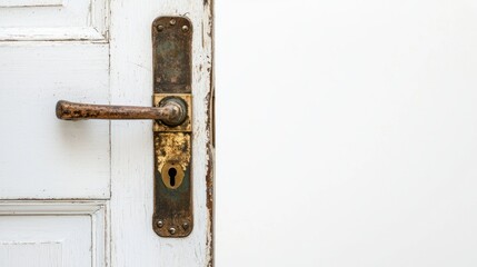 A locked door reflecting an open door, white background