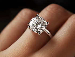 Engagement ring with a brilliant diamond on a woman's finger