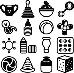 Christmas icon set: vector illustration with tree, gift, cake, and drink icons for holiday celebration design