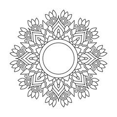 Hand Sketched Abstract Mandala in Black and White Coloring Book Page