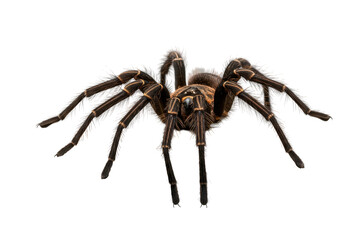 Hairy spider with stripes poised on a black void