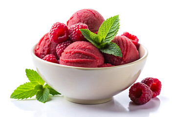 delicious bowl of raspberry sorbet image isolated on a white