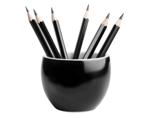  Black and white pencil in a round holder on a transparent background, PNG