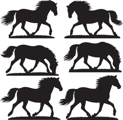 Black Horse Silhouettes Clipart – Running, Rearing, Galloping & Horse Head Vector Set

