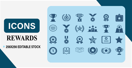 Editable Icons Set of Rewards and Achievements.