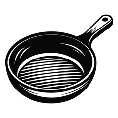A cast iron skillet silhouette black vector artwork illustration, frying pan line art silhouette vector