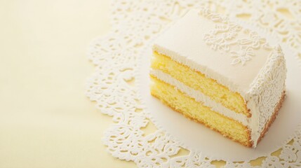 A Slice of Exquisitely Decorated White Cake