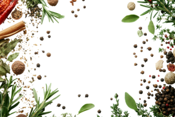 Spice Symphony Aromatic herbs  spices frame a dark void