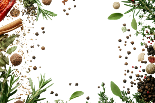 Spice Symphony Aromatic herbs  spices frame a dark void